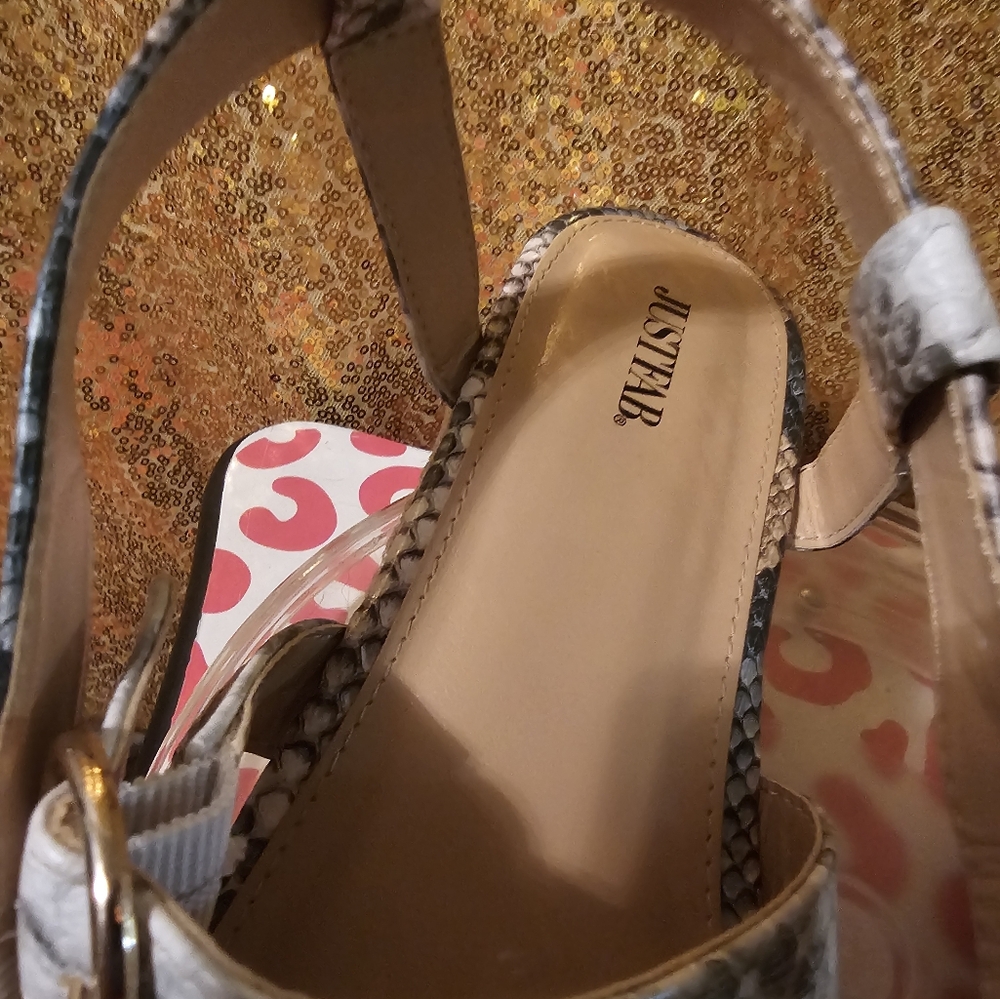 G NEW! Pool Day Heeled Sandal 👡 snakeskin multi color chic animal print - Picture 11 of 12